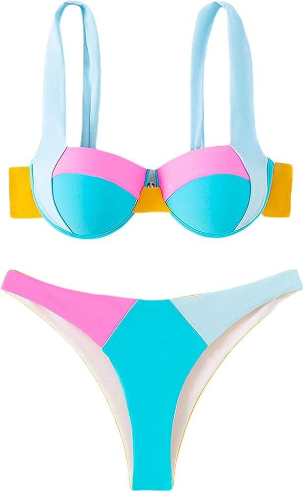 SOLY HUX Women's Color Block Underwire Bikini Set Bathing Suits 2 Piece Swimsuits | Amazon (US)