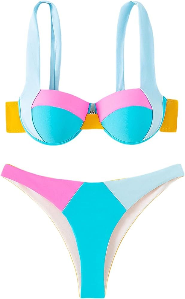 SOLY HUX Women's Color Block Underwire Bikini Set Bathing Suits 2 Piece Swimsuits | Amazon (US)