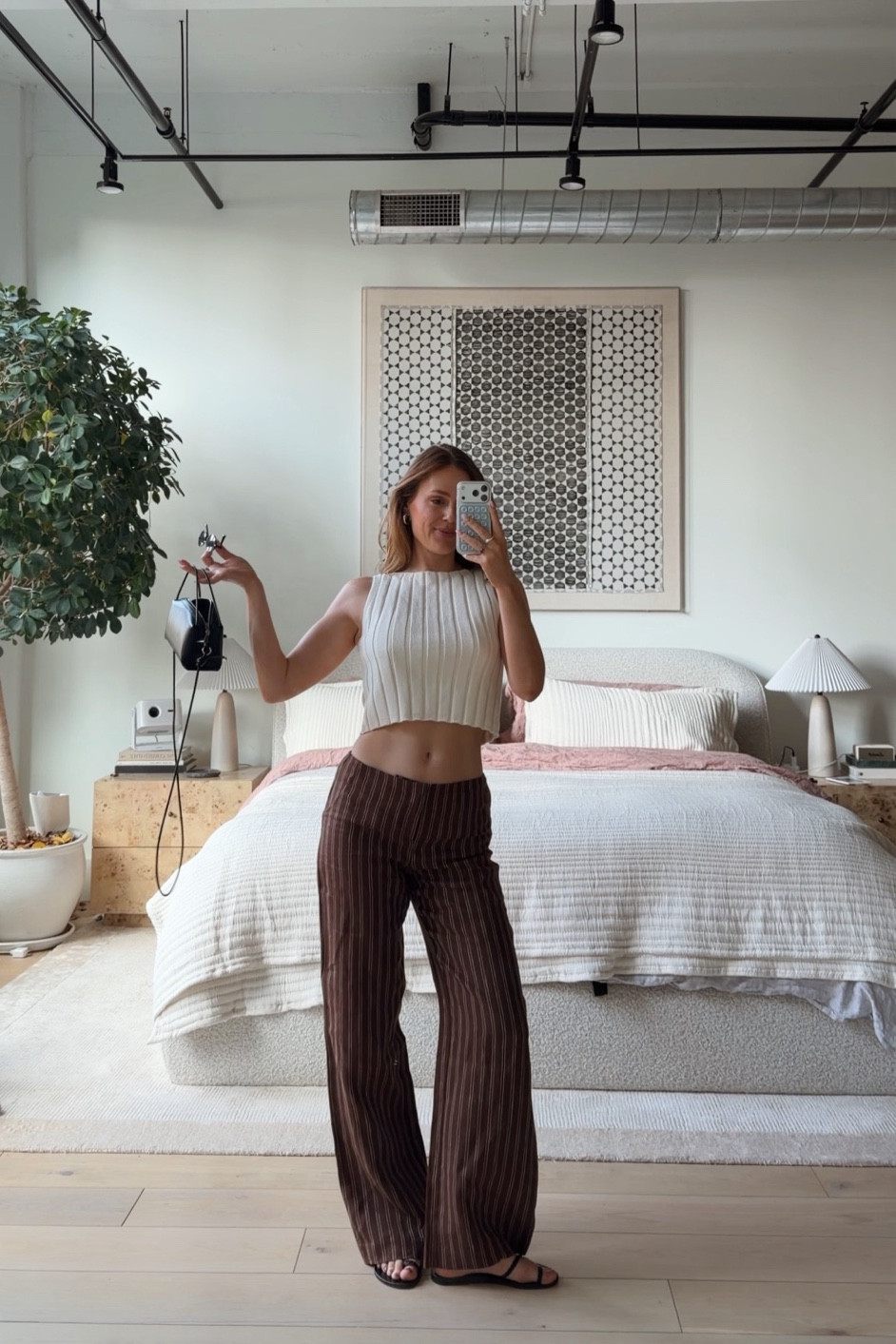 I’m wearing a 4 in the pants and a S in the top! 