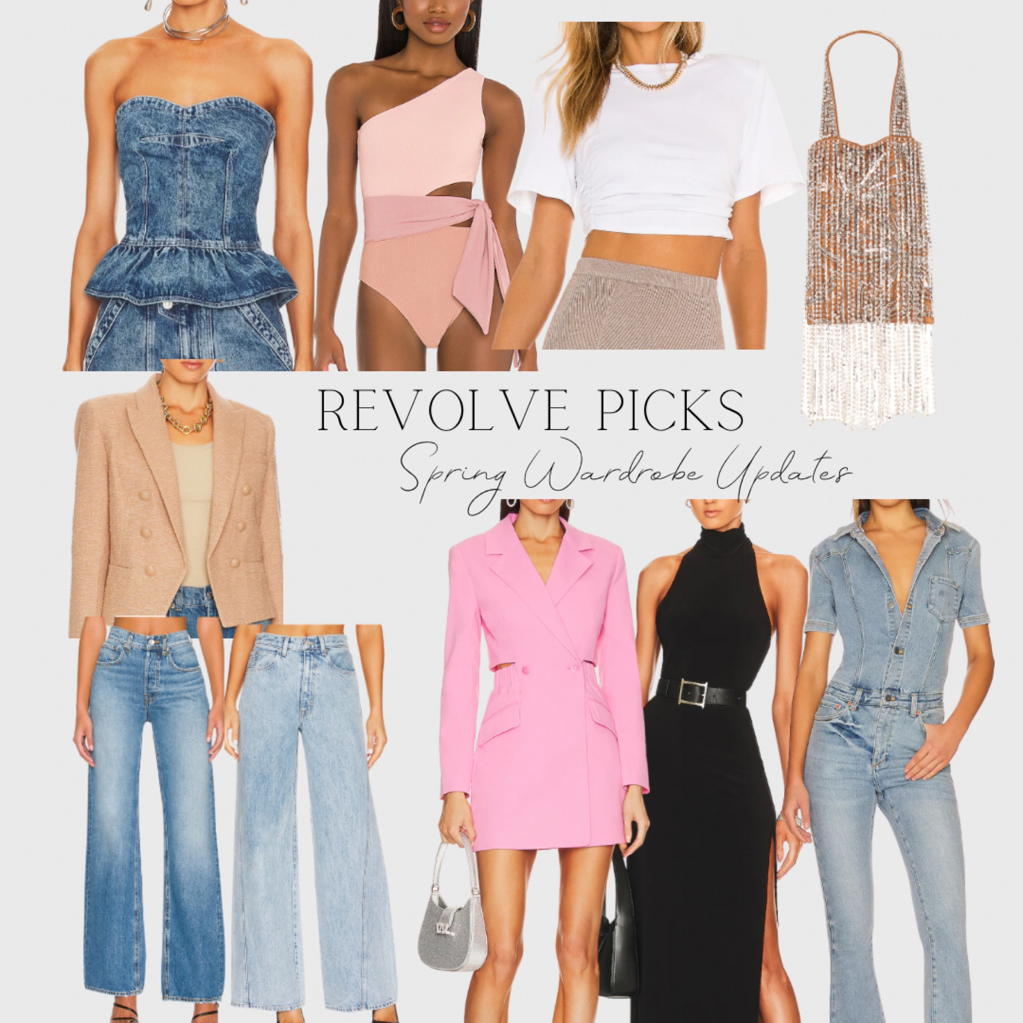 Revolve sale picks to add to your closet for Spring. 

Wide leg denim - oversize blazer - denim jumpsuit - white t-shirt - one piece swimsuit - evening bag 

#LTKworkwear #LTKFind #LTKSale