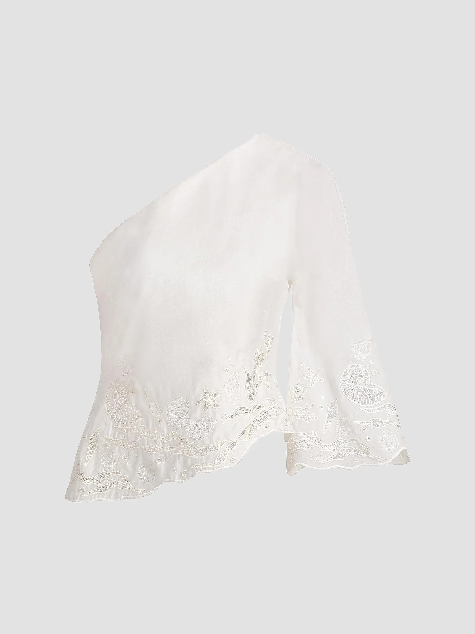Olive Embroidered One-Shoulder Top | Saks Fifth Avenue