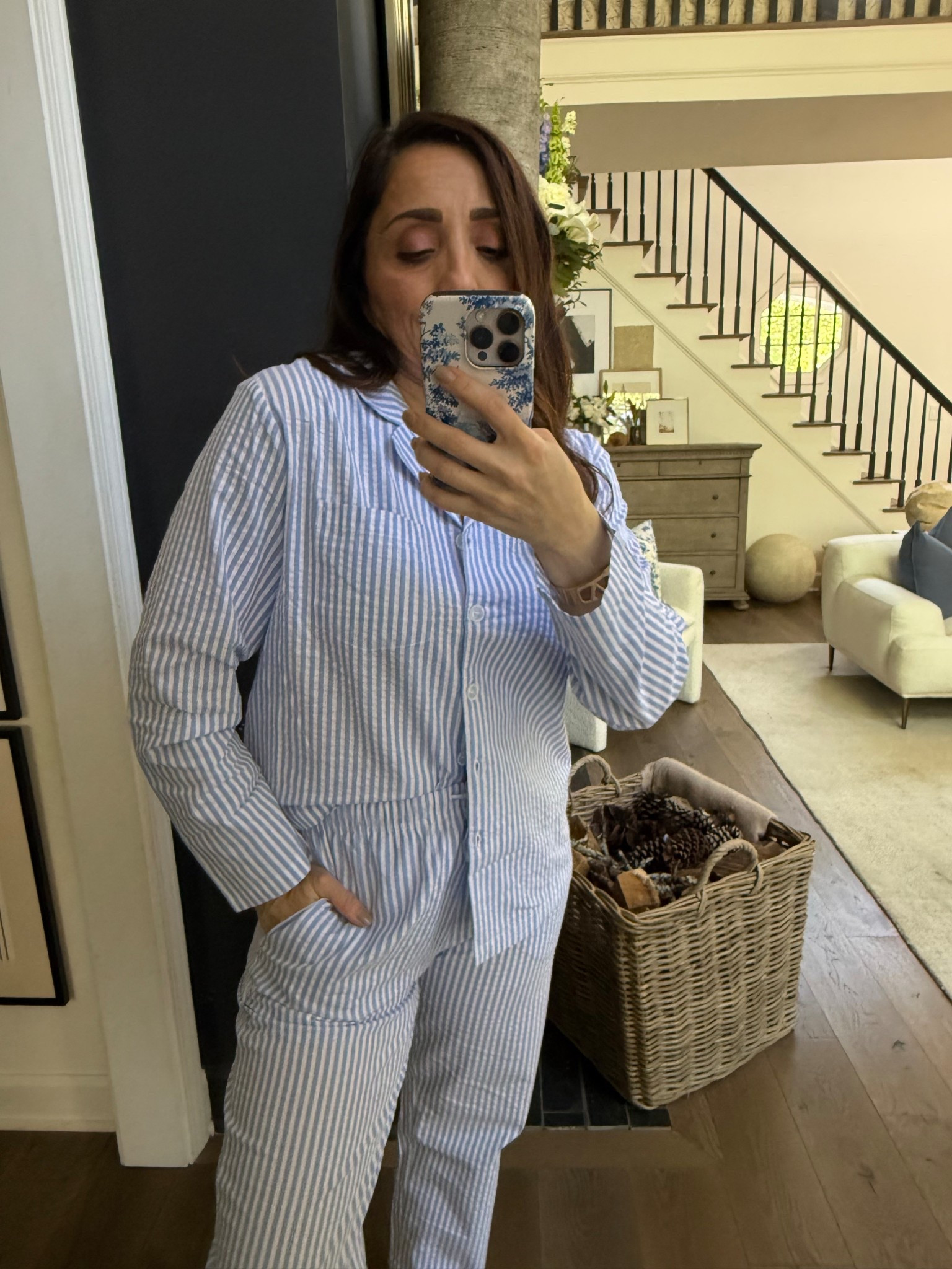 Okayyy yes please to this pajama set!  I feel put together but still completely relaxed, like I could host a cozy dinner or wind down with a glass of wine and not change a thing. The light blue stripes feel so fresh for the season and I’m obsessed with how easy and elevated this looks. Effortless, comfortable, and still chic… exactly how I want to feel at home this spring!! Eeekkk! 

#LTKmomlife #LTKSeasonal #LTKdayinmylife