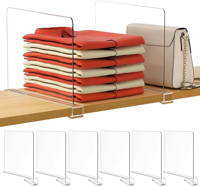 HBlife 12 Inches Tall [Extra Tall Version] Clear Shelf Dividers, 6 Pack Purse Organizer for Close... | Amazon (US)