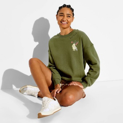 Women's Crewneck Winnie the Pooh Tree Graphic Pullover Sweatshirt - Green XXS | Target