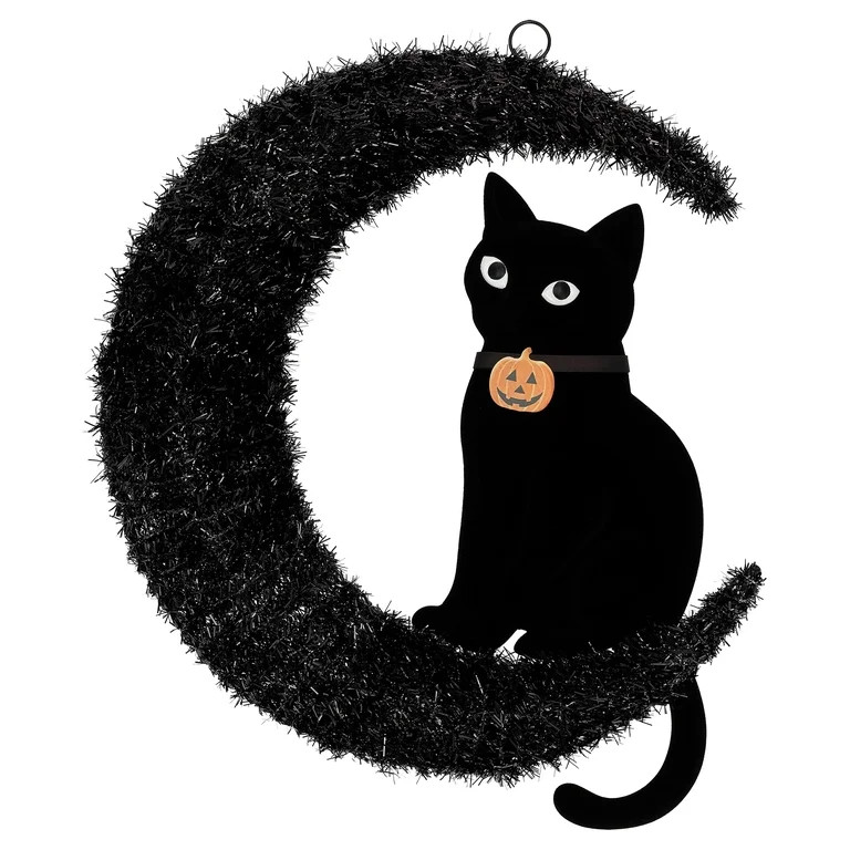 Moon and Cat Wreath, Black, 20" x 24", Halloween by Way To Celebrate | Walmart (US)