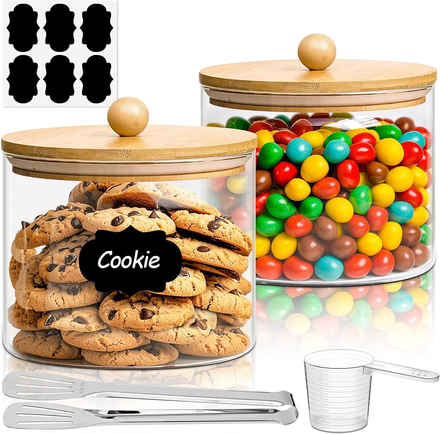 ComSaf Half Gallon Cookie Jar, Large Glass Jar with Lid Set of 2, 64 OZ Glass Food Storage Contai... | Amazon (US)