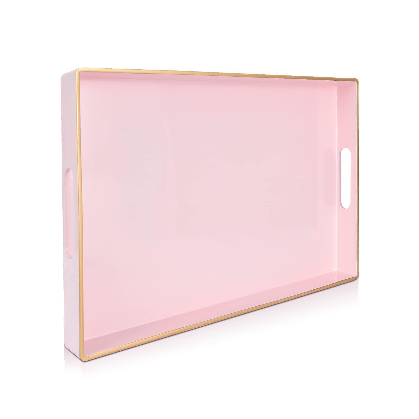 Gifturbo Pink Serving Trays,Decorative Serving Tray with Handles, Coffee Table Rectangular Trays Plastic Tray for Ottoman Bathroom,Living Room, 15.7” x 10.2” x1.37” | Amazon (US)