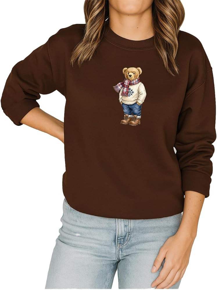 Studio 9Thirty3 Snowflake Bear Graphic Sweatshirt – Preppy Teddy Bear Women’s Crewneck Sweats... | Amazon (US)