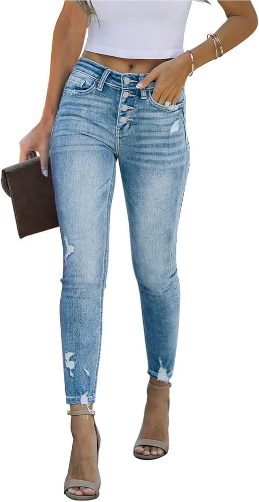 HETIPR Women's Ripped Boyfriend Jeans Mid Rise Loose Fit Distressed Stretchy Denim Pants | Amazon (US)