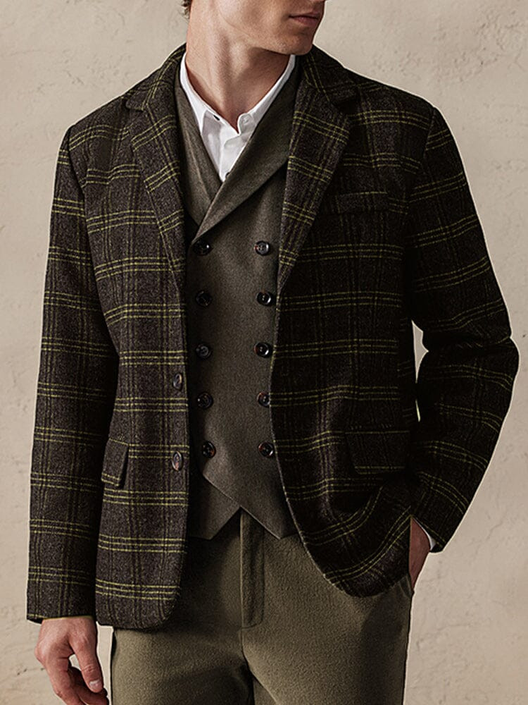 Vintage Plaid Wool Blend Blazer Jacket | Coofandy (Global)