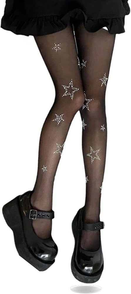 Yuoos Punk Rhinestone Star Top Thigh High Stocking Y2K Gothic Stockings Cute Pantyhose for Women | Amazon (US)