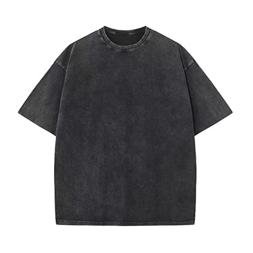 Men's Oversized T-Shirts Unisex Cotton Short Sleeves Casual Loose Vintage Washed Solid Basic Tee Tops(A-Black 2XL) | Amazon (US)