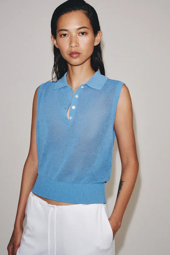 SLEEVELESS KNIT POLO | Zara US
