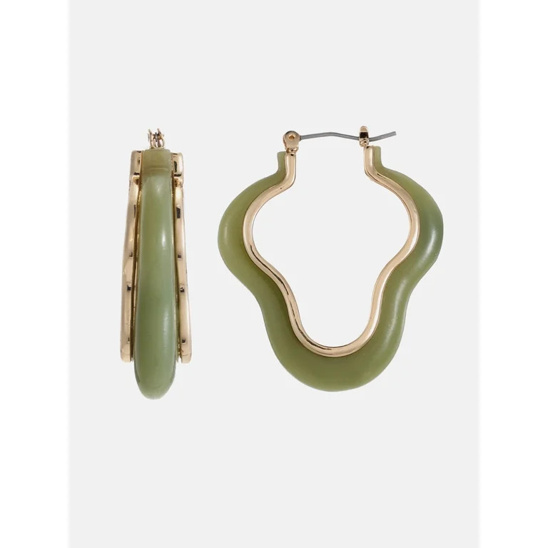 Scenario Abstract Hoop Earrings, Green, Gold-Tone | Walmart (US)