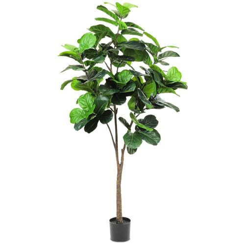 Realead Faux Fiddle Leaf Fig Tree 6 Foot - Tall 6ft Artificial Fiddle Leaf Fig Plant with 128 Leaves - Fake Fiddle Leaf Silk Tree in Pot - Artificial Trees for Indoor Home Office Living Room | Amazon (US)