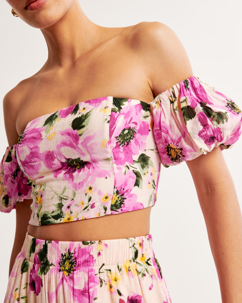 Women's Crinkle Off-The-Shoulder Set Top | Women's Tops | Abercrombie.com | Abercrombie & Fitch (US)