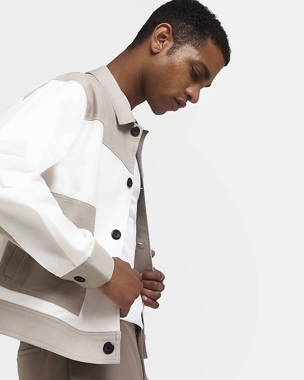 White Regular fit colour block twill Jacket | River Island (UK & IE)
