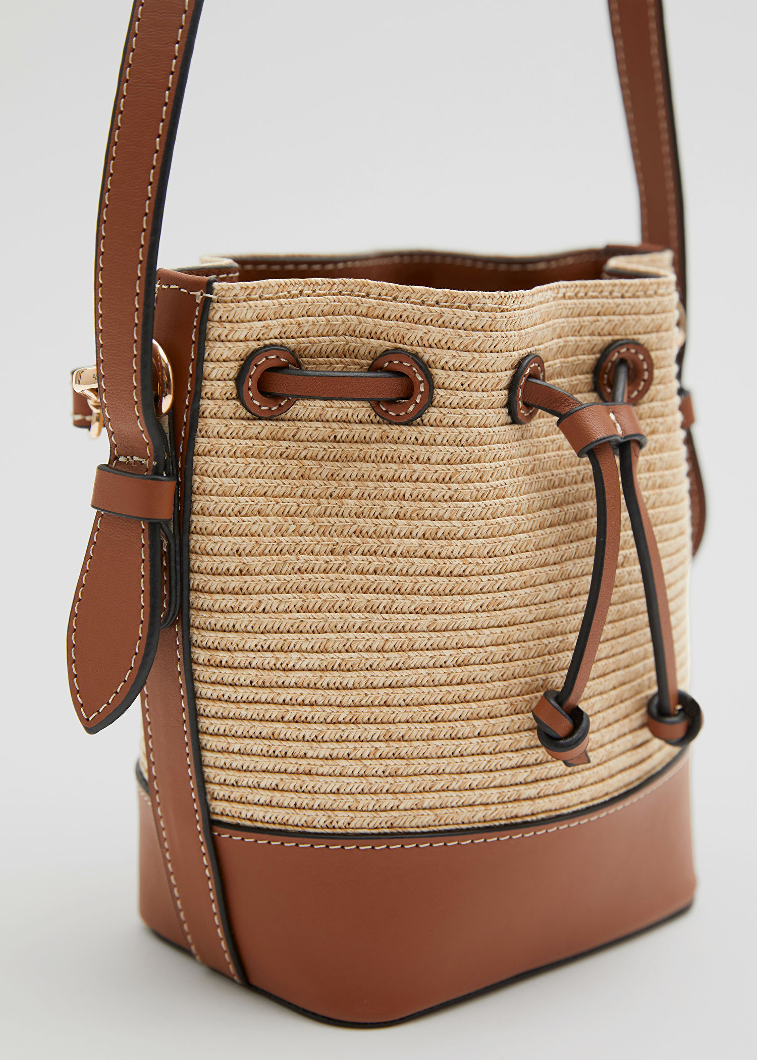 Small Leather Trimmed Straw Bucket | & Other Stories US