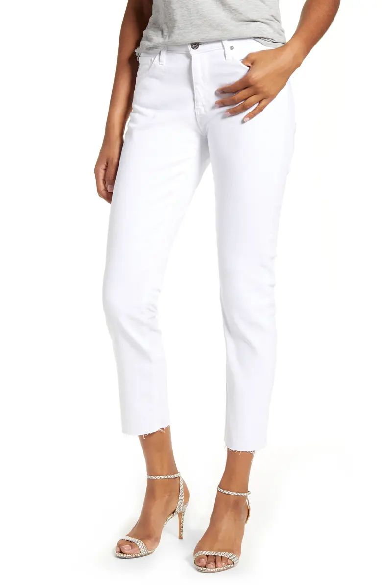 Prima Mid Rise Raw Hem Crop White Jeans | Nordstrom