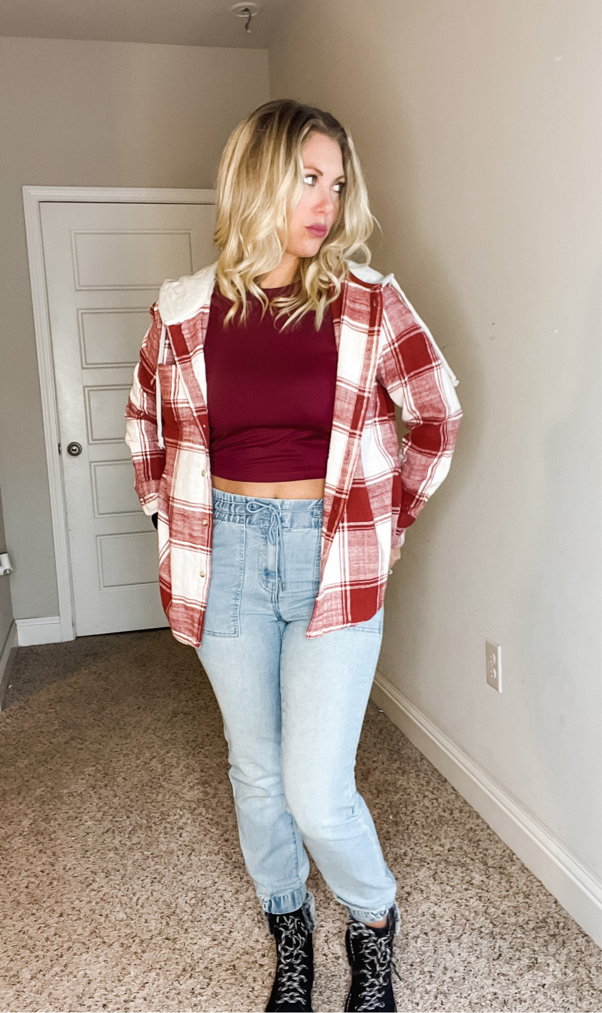 Wearing a size Small in Walmart hooded flannel top- fits tts// Size Small (3-5) in Walmart jean joggers- I would size up in these// Size 6 in Walmart boots- Fit TTS

Fall flannel, Walmart fashion, joggers, casual outfit, lace up boots, plaid shirt 

#LTKSeasonal #LTKstyletip #LTKunder50