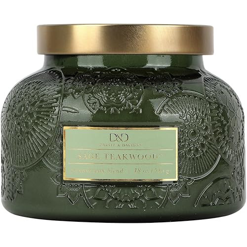 Sage Teakwood Embossed Candle Jar (18 oz) - Refreshing Aroma of Warm sage and Aged Wood - Large Dual Wick Glass Jar Candle for Relaxing - Sage Teakwood Essence Candle Gift for Women | Amazon (US)