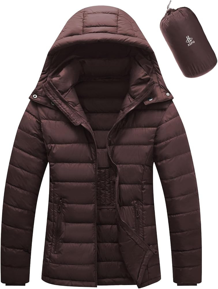 ASPO Women's Packable Puffer Jacket Lightweight Waterproof Warm Full Zip Quilted Winter Coat with... | Amazon (US)