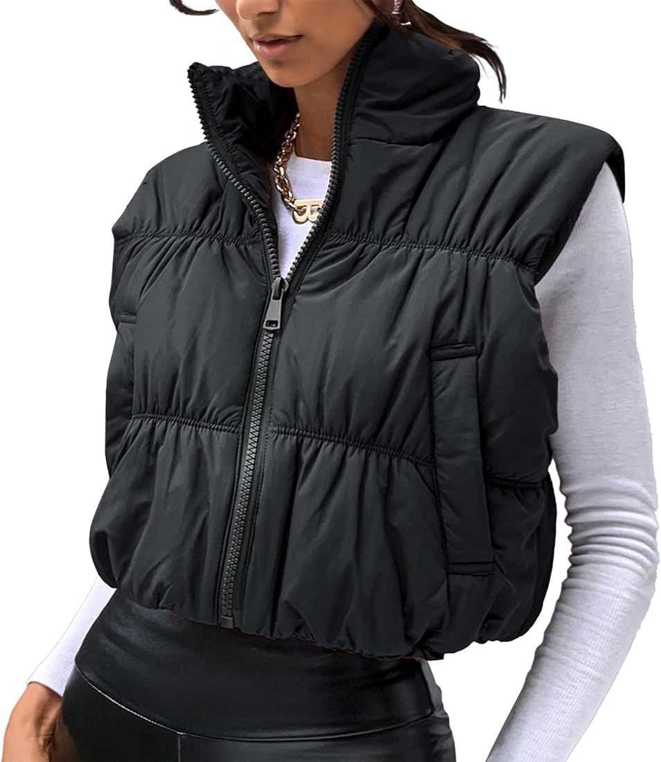 SeeLuNa Womens Cropped Puffer Vest Lightweight Sleeveless Stand Collar Quilted Coat Zipper Outerw... | Amazon (US)