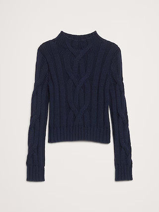 Cotton-Blend Cable-Knit Cropped Sweater | Banana Republic (US)