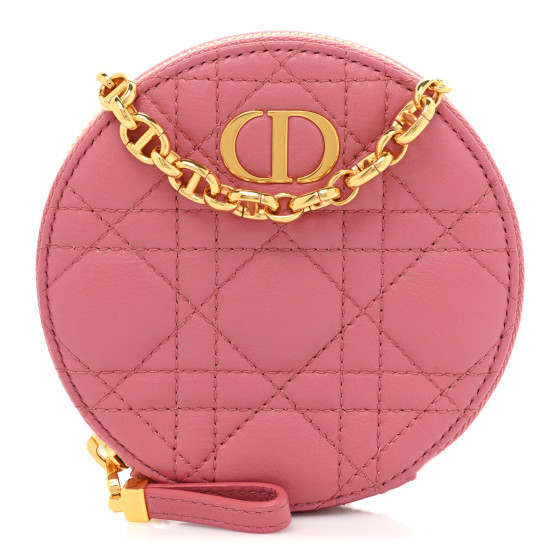 Calfskin Cannage Round Caro Pouch Pink | FASHIONPHILE (US)