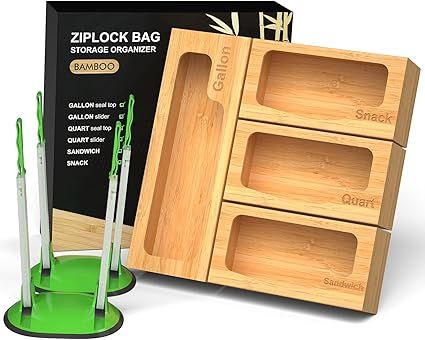DNTGVUP Ziplock Bag Organizer for Drawer - Bamboo Baggie Organizer Dispenser with Bag Holder, Zip... | Amazon (US)