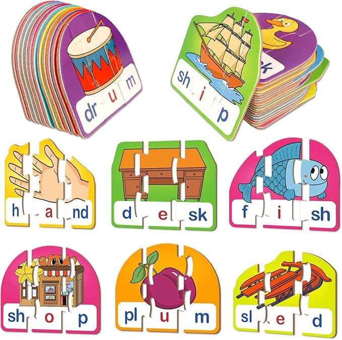 CVCC & CCVC Puzzle Cards for Kids - Word & Phonics Games, Speech Therapy Toys for Toddlers, 4 Alp... | Amazon (US)