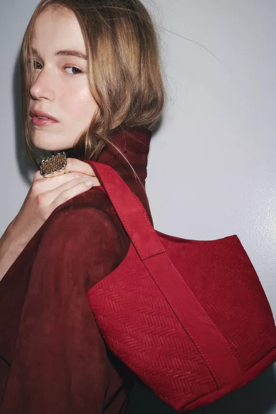 BRAIDED SPLIT LEATHER MINI BUCKET BAG | Zara US