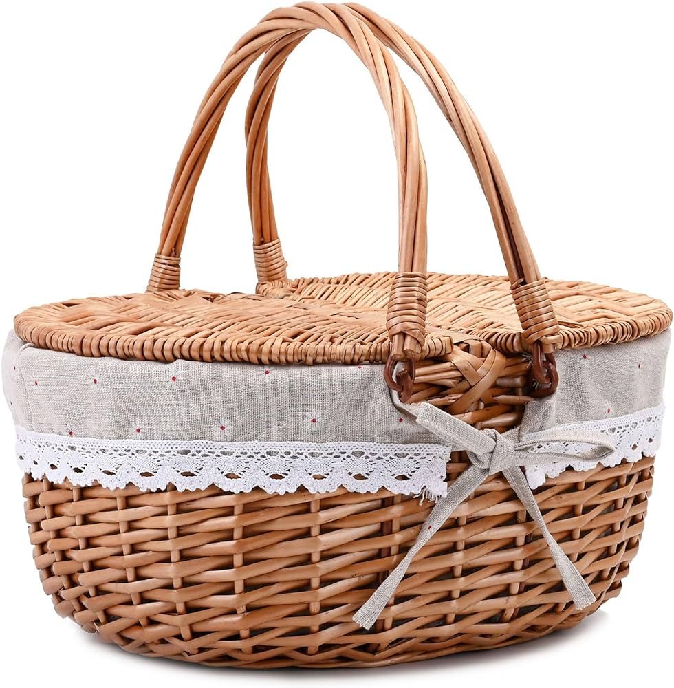 Wicker Picnic Basket with Lid and Handle Sturdy Woven Body with Washable Lining,Little Flowers | Amazon (US)