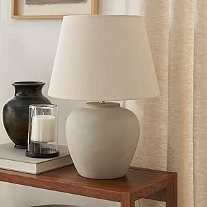 Nourison 20" Light Grey Ceramic Cement Pot Table Lamp for Bedroom, Living Room, Console, End Tabl... | Amazon (US)