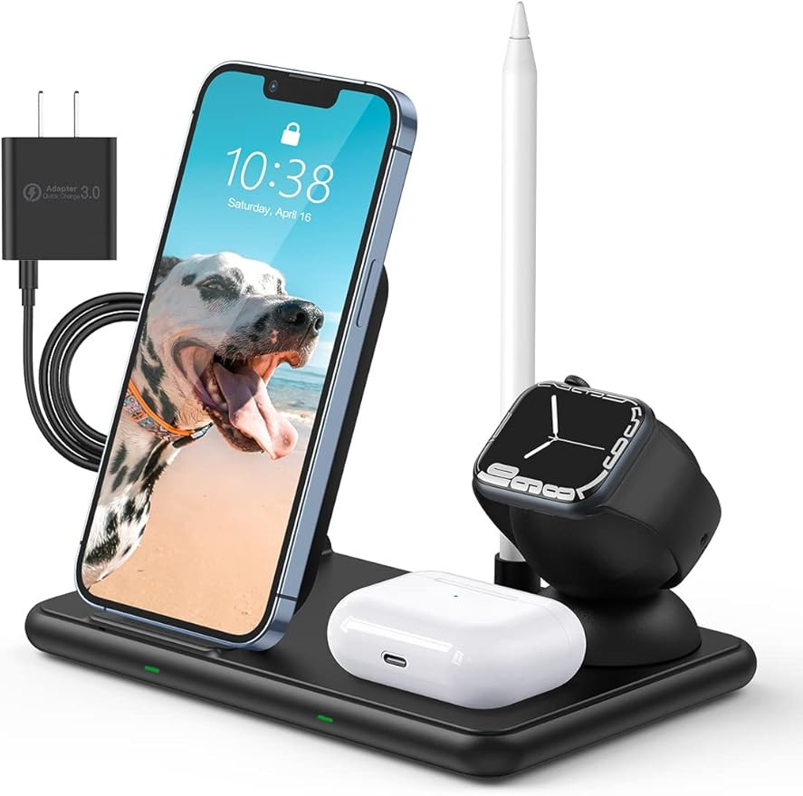 Wireless Charger, Wireless Charging Station, 4-in-1 Foldable Charger Stand, 15W Fast Charging Doc... | Amazon (US)
