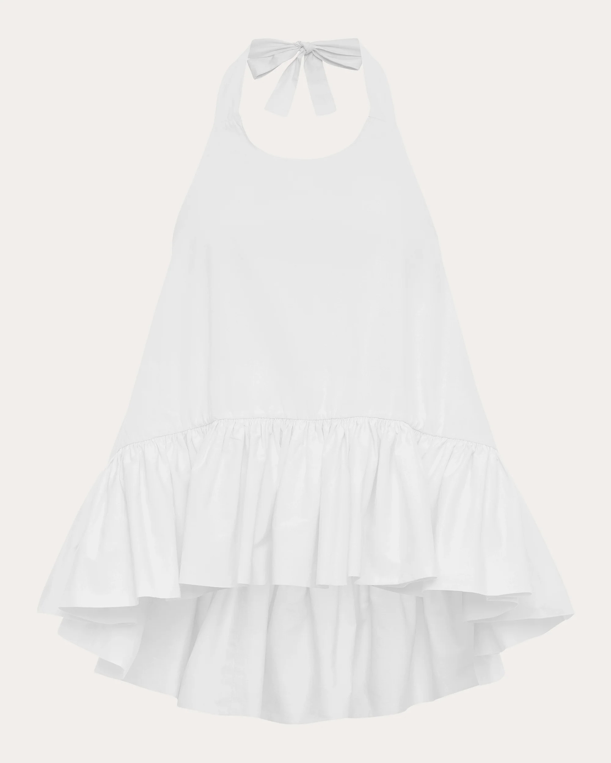 Azeeza Women's Winston Poplin High-Low Halter Top in White Cotton | Olivela
