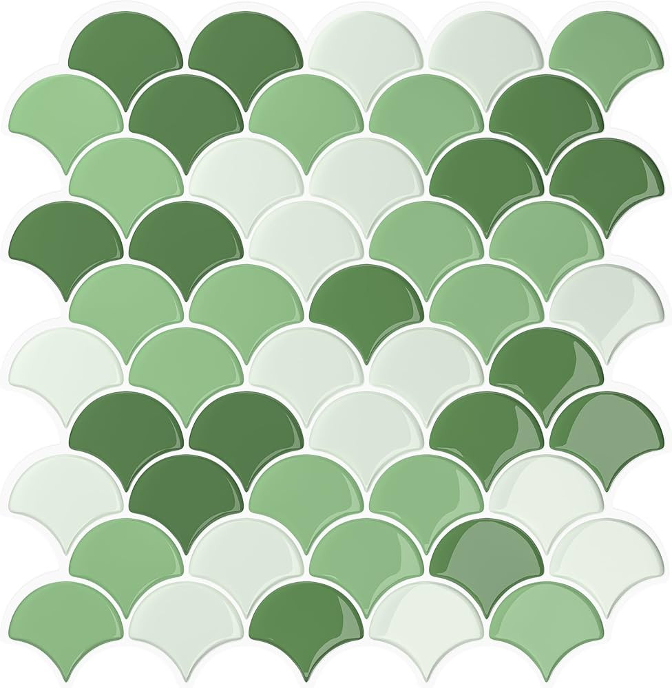 VEELIKE Green Fish Scale Peel and Stick Backsplash Tile Green Back Splash Stick on Tiles for Kitc... | Amazon (US)