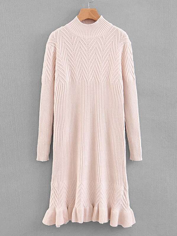 Ruffle Hem Solid Sweater Dress | SHEIN