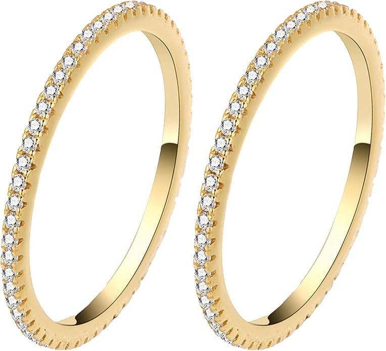 2-Pack 14K Gold Plated Stacking Rings for Oura Ring Gen 5/4/3, Cubic Zirconia Simulated oura ring... | Amazon (US)