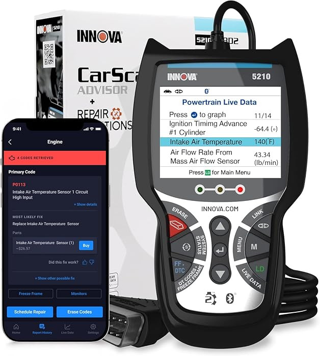 Innova 5210 OBD2 Scanner & Engine Code Reader, Battery Tester, Live Data, Oil Reset, Car Diagnost... | Amazon (US)