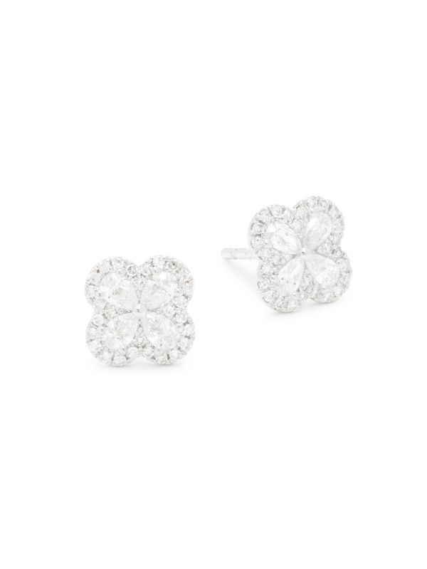 14K White Gold & Diamond Clover Stud Earrings | Saks Fifth Avenue OFF 5TH