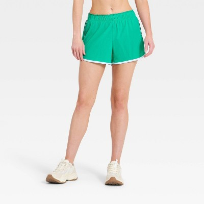 Women's Mid-Rise Textured Woven Run Shorts 3" - All In Motion™ Green XXL | Target