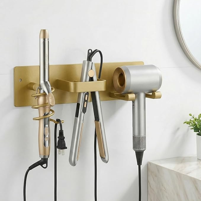 Blow Dryer Holder Wall Mount, 3 in 1 Bathroom Hair Tool Organizer with Curling Iron Holder & Flat... | Amazon (US)