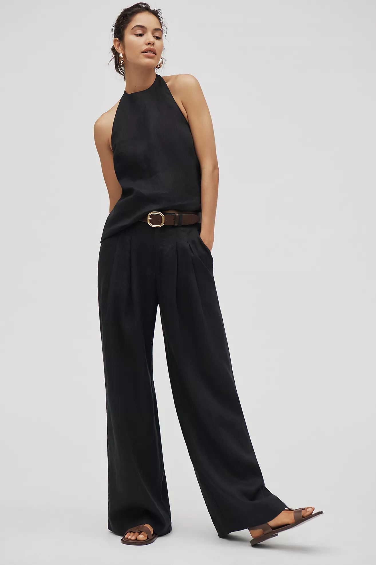The Avery Linen Pleated Wide-Leg Trousers by Maeve | Anthropologie (US)