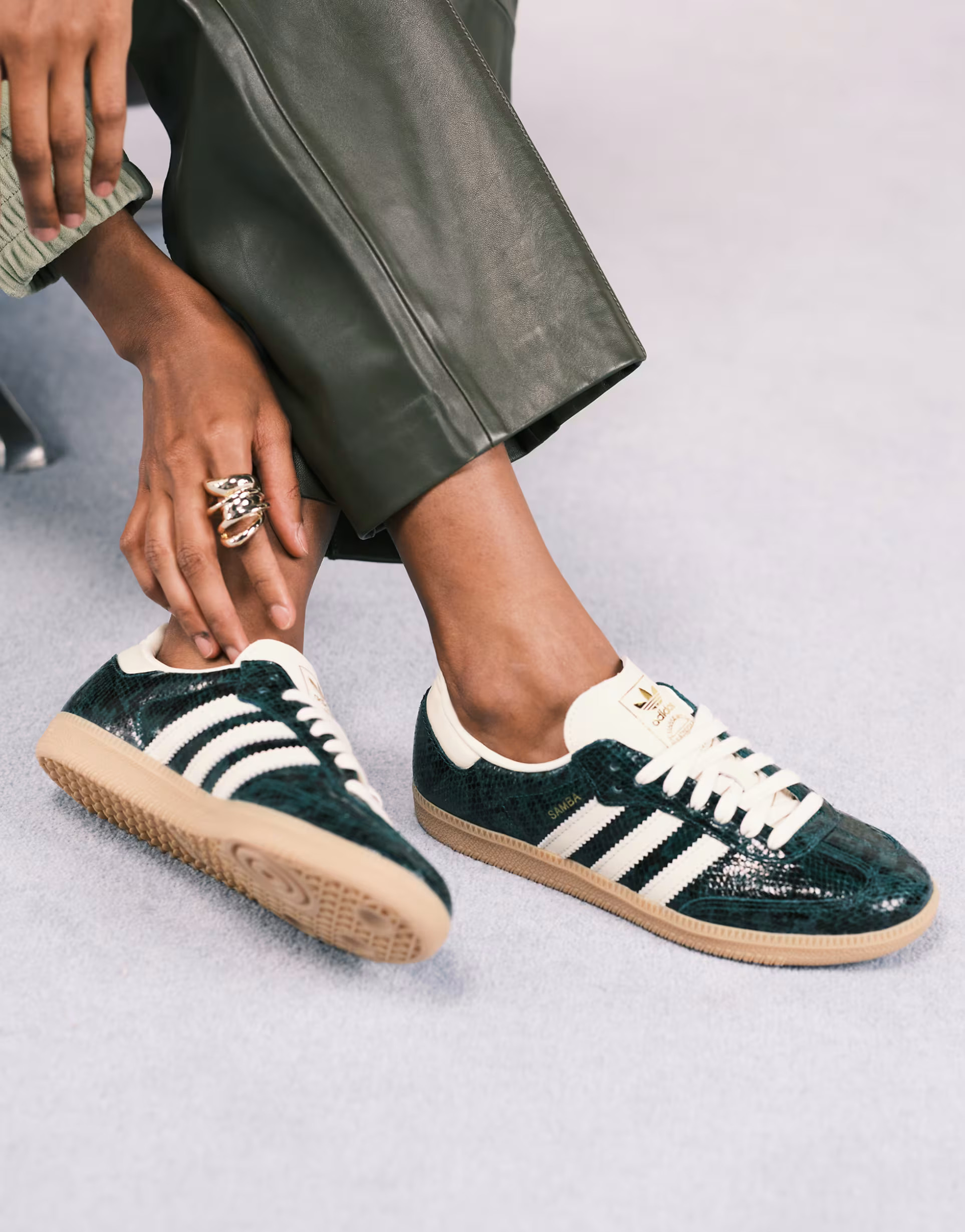 adidas Originals Samba OG trainers in dark green and cream snake print | ASOS (Global)