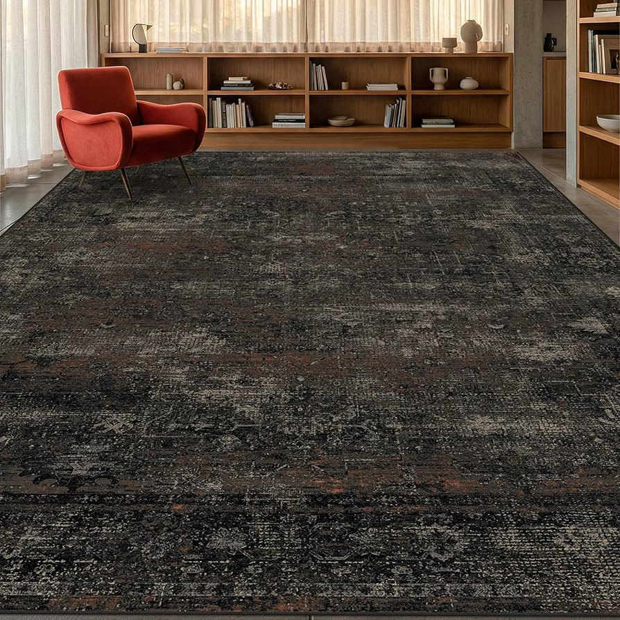 TALANOVA Modern Farmhouse Black Washable 9x12 Area Rug for Living Room & Dining Room, Abstract No... | Amazon (US)
