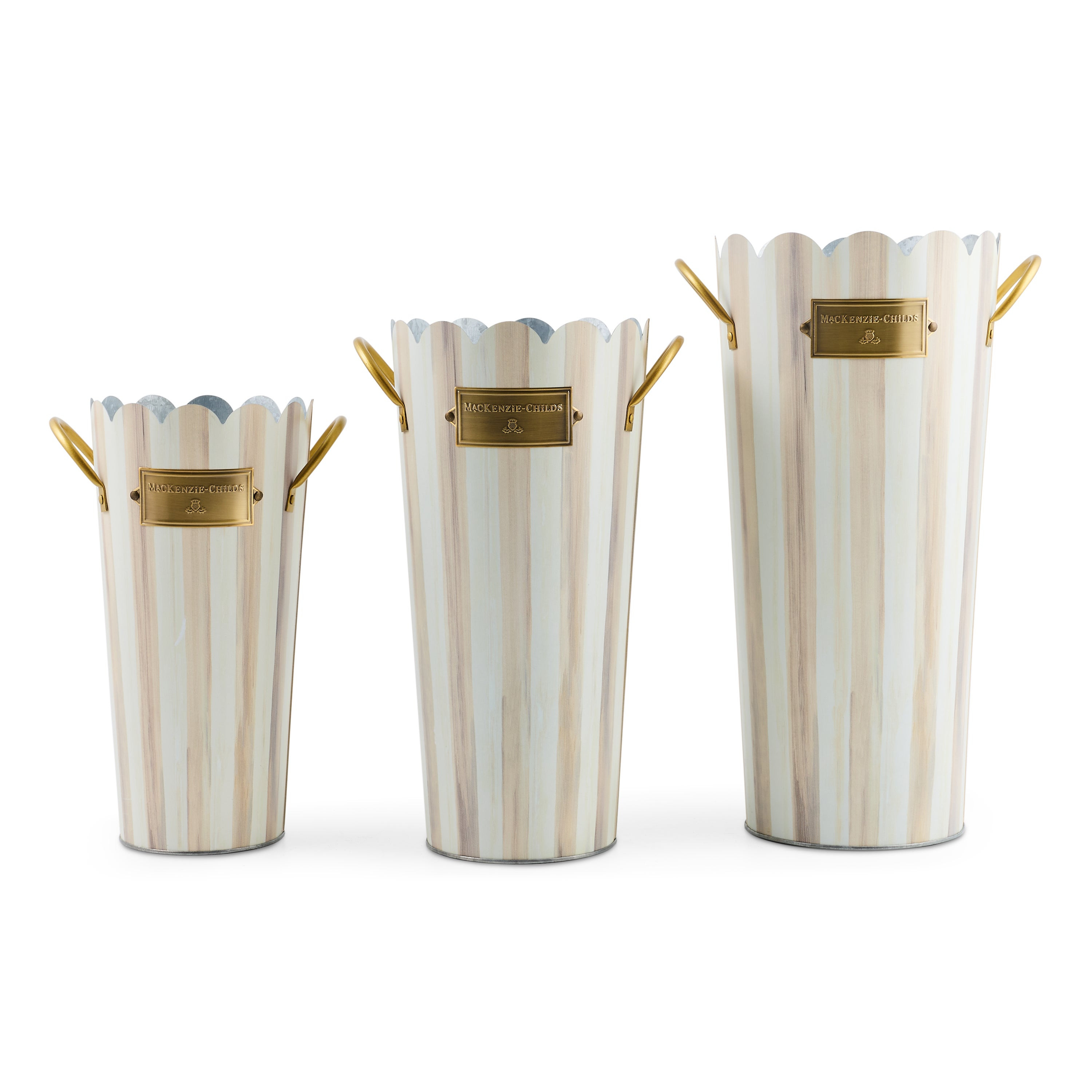 MacKenzie-Childs Mocha Stripe Flower Buckets | MacKenzie-Childs