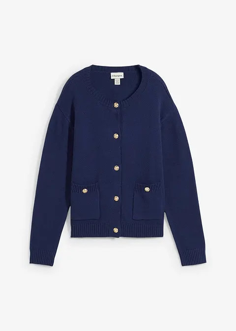 Strickjacke mit Goldknöpfen und Taschen - blau - Damen | bonprix | Bonprix DE