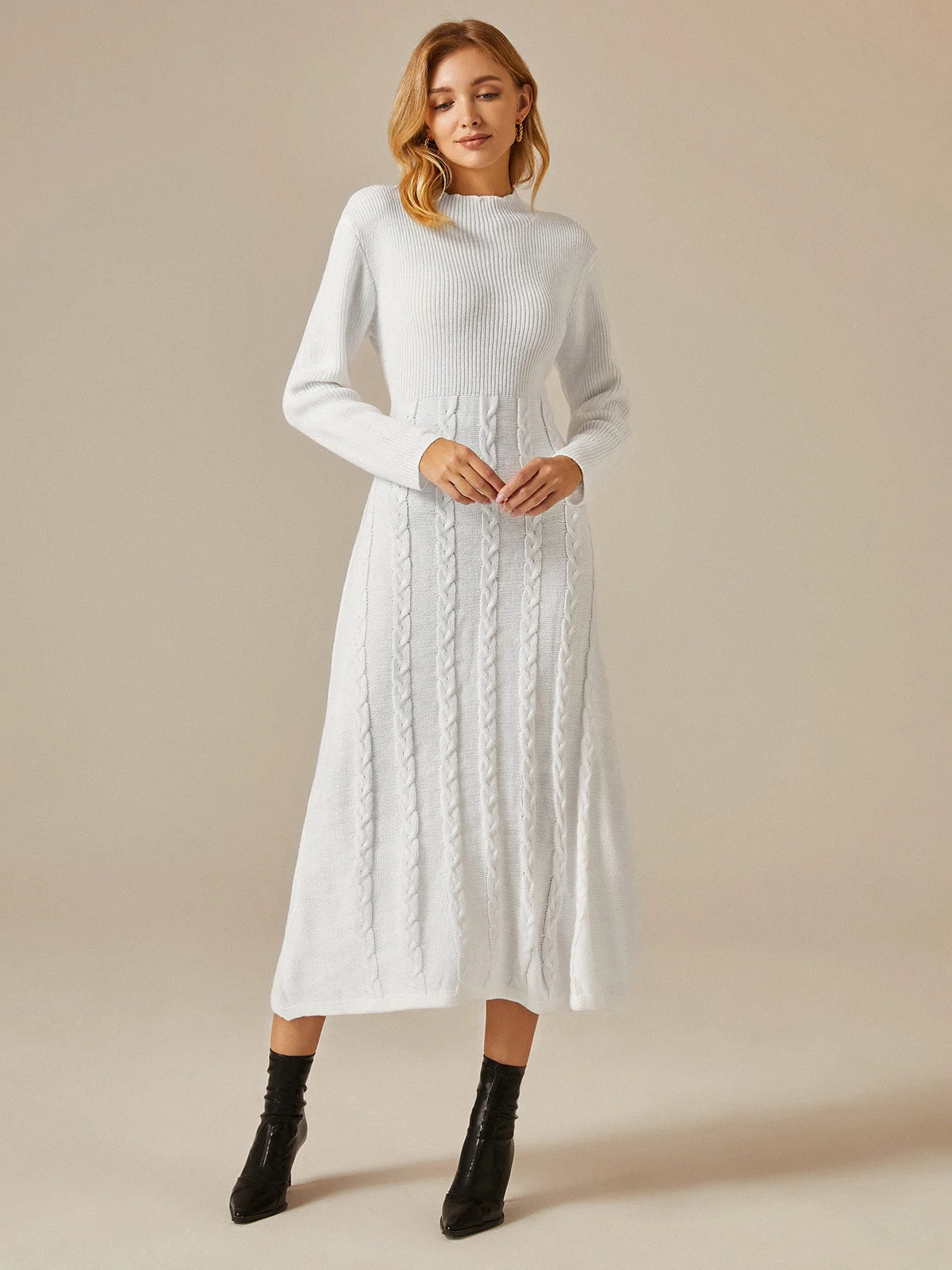 Regular Fit Elegant Plain Stand Collar Long Sleeve Sweater Maxi Dress | Stylewe