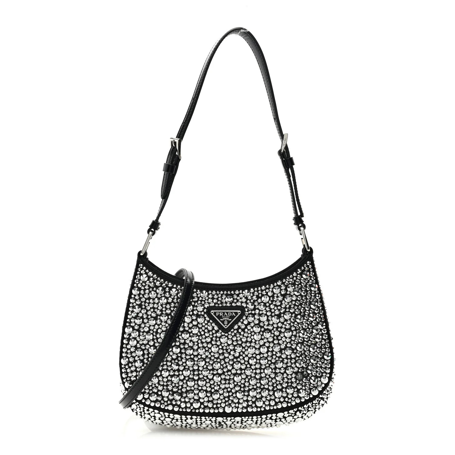 Satin Crystal Cleo Adjustable Strap Shoulder Bag Metal | FASHIONPHILE (US)